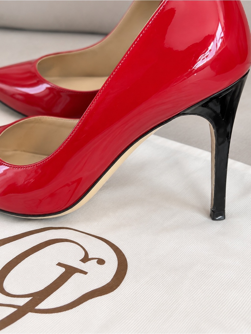 M. Gemi Red Patent Leather Pumps with Black Heel